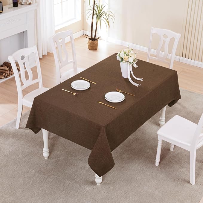 BALCONY & FALCON Rectangle Tablecloth 47" x 63" Washable Wrinkle Resistant and Water Proof Table cloth, Decorative Linen Fabric Tablecloths for Dining, Parties, Kitchen, Wedding and Outdoor Use, Brown