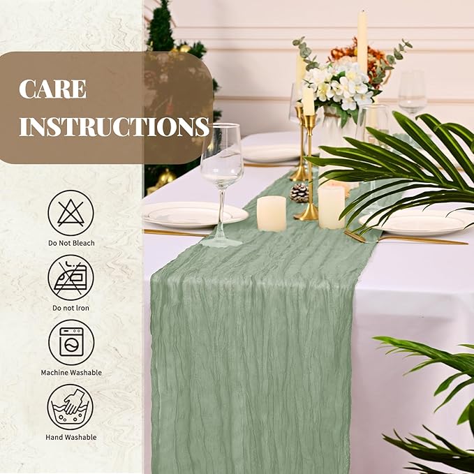 12 Pack Sage Green Table Runner, Cheesecloth Table Runner Long Romantic Semi Sheer Rustic Boho Gauze Table Runners for Wedding Bridal Shower Birthday Party Decorations(17.7×108 Inch)