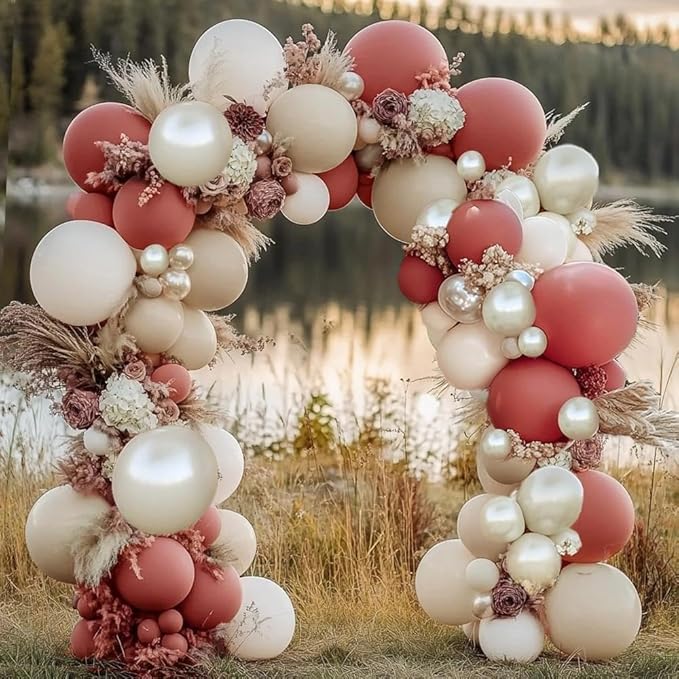 Dusty Pink Cream White Balloon Garland, Double Stuffed Rose Pink Sand White Pearl Balloon Arch Kit for Boho Bridal Shower Wedding Baby Shower Birthday Mother's Day Party Decorations
