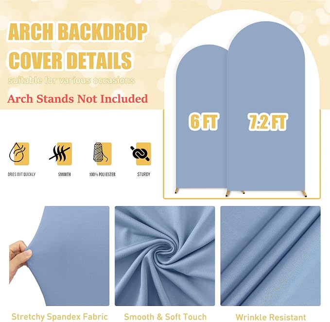 FUHSY Dusty Blue Backdrop Arch Cover (7.2FT, 6FT) Set of 2 Spandex Arch Backdrop Cover Wedding Chiara Arch Covers Stretchy Backdrops for Birthday Party Ceremony Wedding Baby Shower Arches Decorations