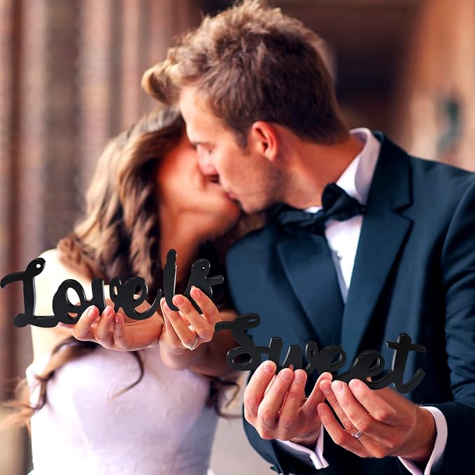 Love Is Sweet Table Decor Hollow Sign Wooden Love Is Sweet Sign for Dessert Table Freestanding Wood Is Wooden Letter Top for Wedding Shelf(Black)