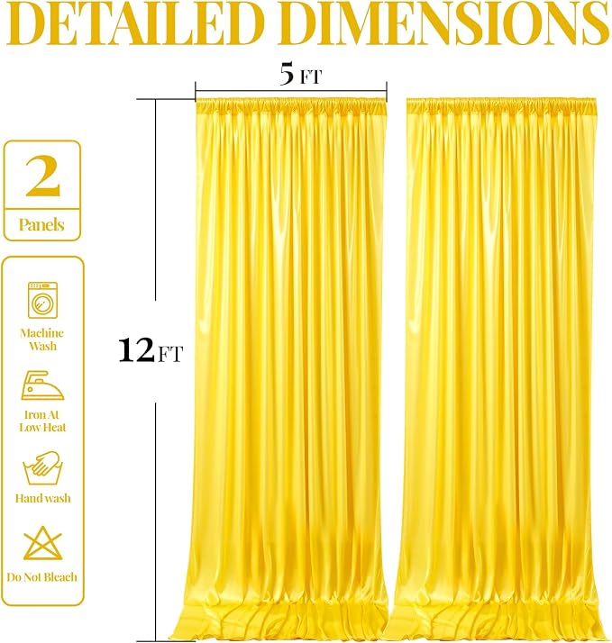 Yellow Gold Glitter Backdrop Curtains - 10x12FT Satin Photo Backdrop, Wrinkle-Free Shimmer Back Drop Cloth Shiny Drapes for Photobooth Wedding Birthday Parties Photoshoot Background Decorations