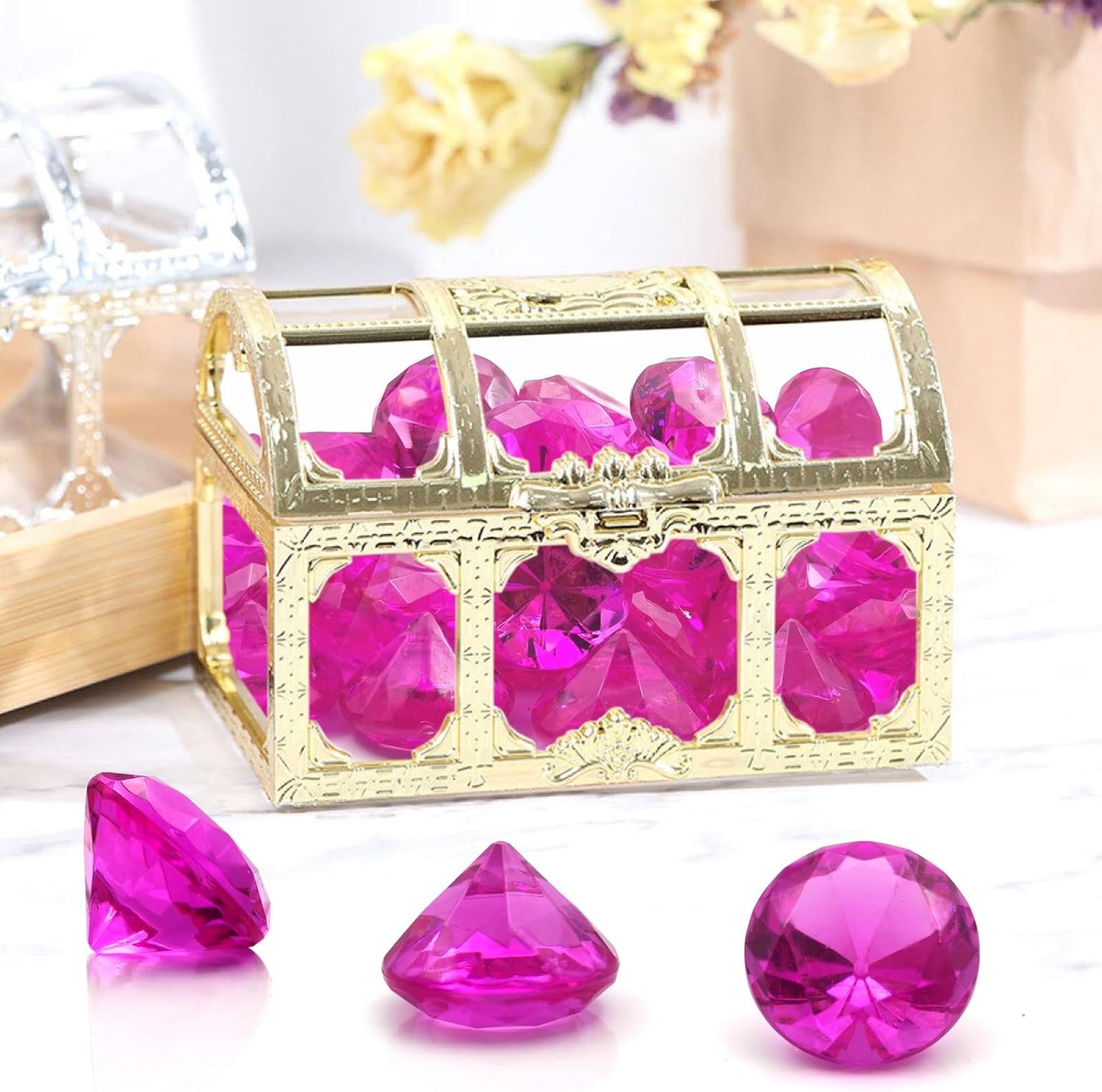 100 PCS Acrylic Diamond Gems, Rose Color Acrylic Diamonds Vase Filler 1 Inch Acrylic Gemstones Fake Gems Plastic Gems for Home Table Scatters Party, Event, Wedding, Arts & Crafts, Birthday Decorations