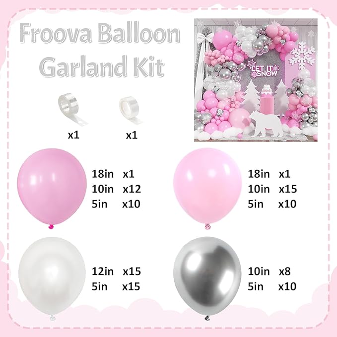 Pink and Silver Balloon Arch Kit, Pastel Pink and White Metallic Silver Different Size Latex Balloon Garland for Girls Women Birthday Baby Bridal Shower Wedding Princess Theme Party Decorations