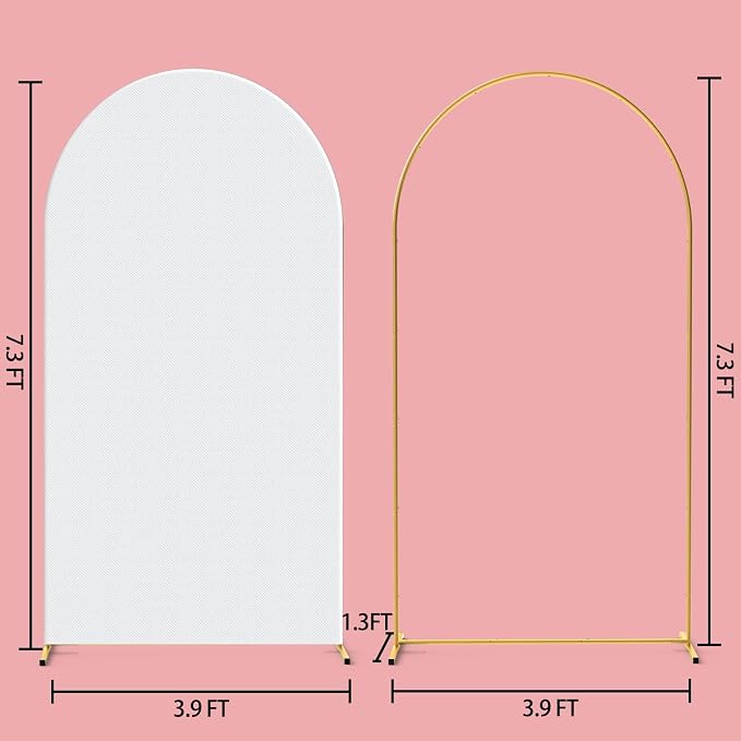 Pureegg Arch Backdrop Stand and Cover Set - 7.3FT Gold Metal Frame with White Fabric Cover, Easy-to-Assemble Wedding Arch Stand for Parties and Celebrations