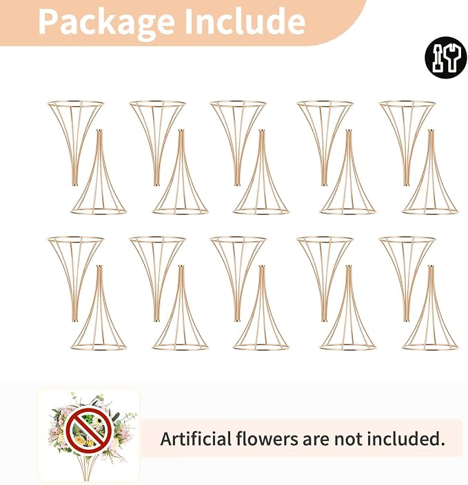 NUPTIO 10 Pcs Gold Centerpieces for Table, 19.7in Tall Metal Flower Trumpet Vase, Gold Vases for Centerpieces, Artificial Flower Display Rack for Birthday Party Dinner Event Hotel Home Decor