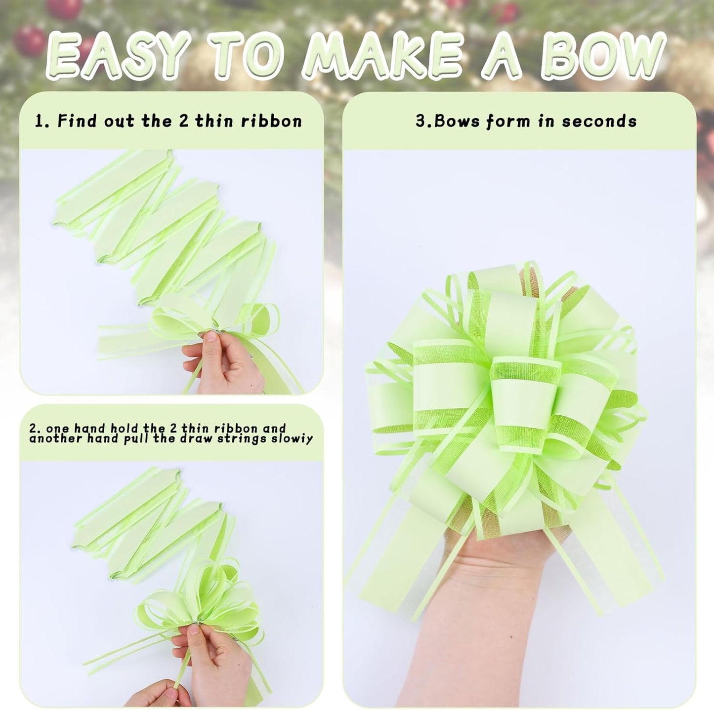 6Pcs 6inch Pull Bow Gift Wrapping,Pull Bow For Gift Basket, Gift Bag Box Wrapping Decor, Valentines Day, Birthday, Anniversary, Wedding, Flower Packaging (Bright Green)