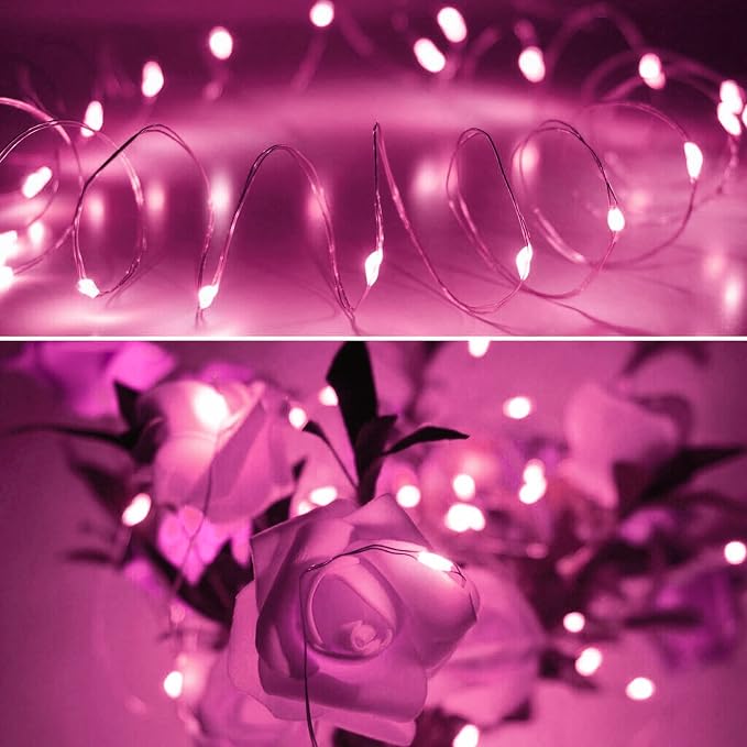 20 Packs Fairy String Lights, 6.6FT 20 LEDs Battery Operated Silver Copper Wire Starry String Light for DIY Party Christmas Costume Wedding Easter Table Decorations (Pink)