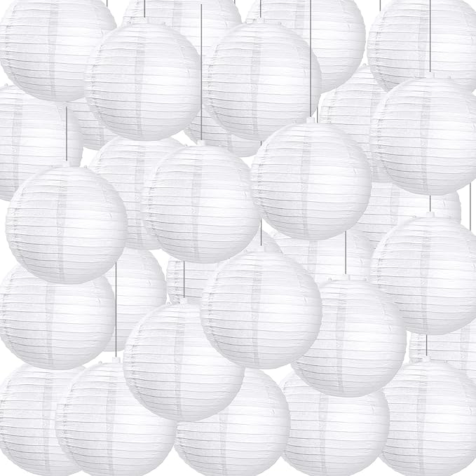 Treela 30 Pack White Chinese Japanese Paper Lanterns Decorative Hanging Round Paper Lantern Lamps for Wedding Birthday Party Decorations (4 Inch)