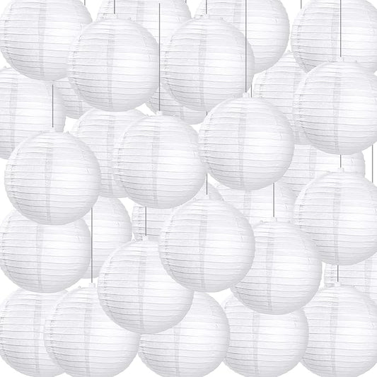 Treela 30 Pack White Chinese Japanese Paper Lanterns Decorative Hanging Round Paper Lantern Lamps for Wedding Birthday Party Decorations (4 Inch)