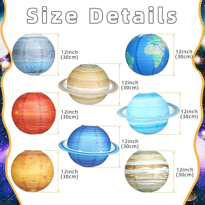 Planet Paper Lanterns, Planet Lanterns, 25 Pcs Paper Lanterns Party Decorations, Space Paper Lanterns for Kids Space Theme Party, Birthday Room Decorations