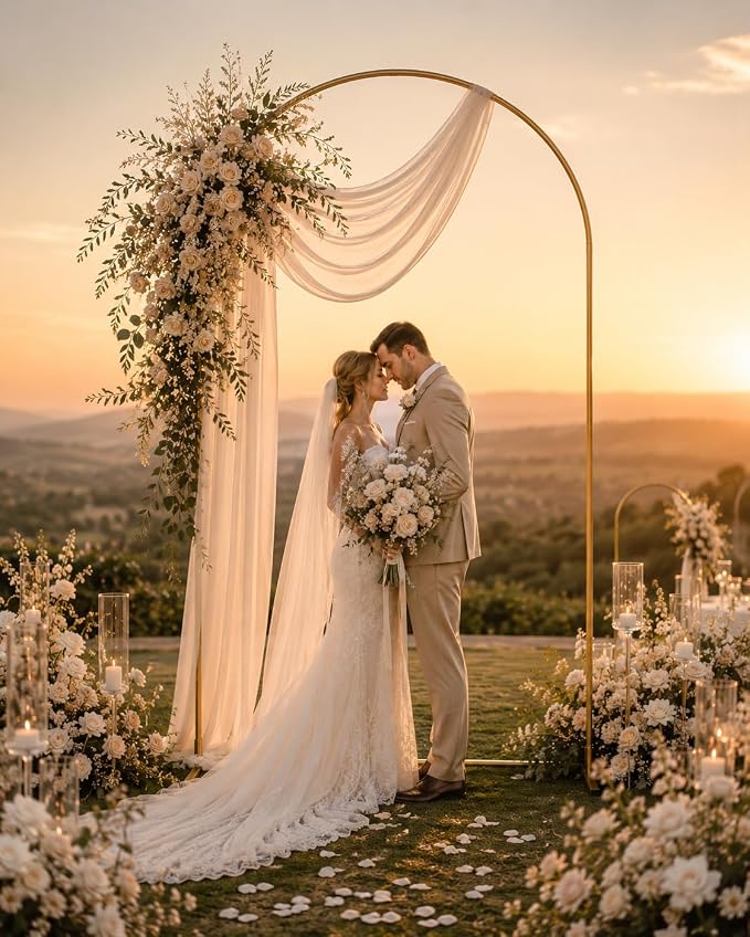 Gold Wedding Arch Backdrop Stand Set of 2, 7.2FT & 6FT Metal Arch Backdrop for Wedding Ceremony, Balloon Garland & Baby Shower Backdrop, Bridal Shower Decor, Arcos para Decoracion de Fiestas