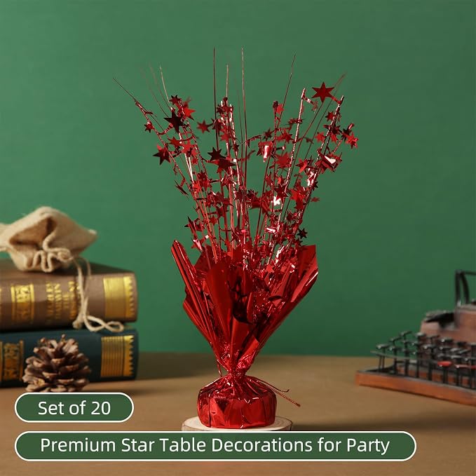 20 Pack Red Foil Spray Centerpiece Star Table Decoration Metallic Burst Table Centerpieces for Birthday New Year Wedding Anniversary Graduation Party Supply (Red)