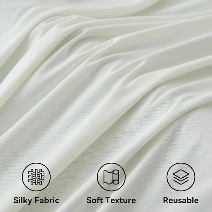 4 Panels 5x20ft Ivory Ceiling Drapes for Wedding Parties, Wrinkle Free Thick Polyester 20ft Extra Long Wedding Draping Ivory Ceiling Curtains Arch Drapery for Birthday Party Canopy Tent Decor