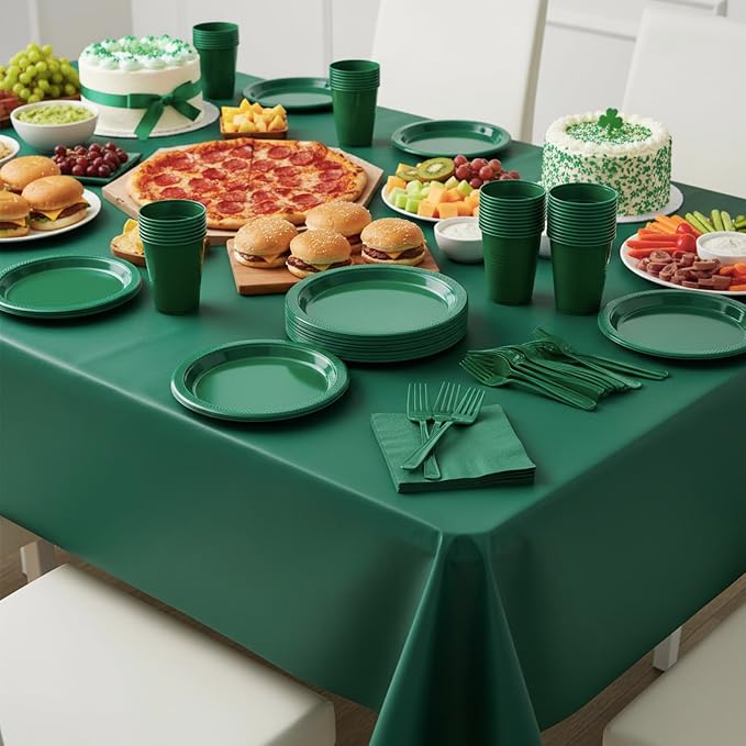 Green Plastic Plates for Party,100 Guest - 7&9inch Plates,Napkins,Forks,12 oz Cups & Tablecloths,Disposable Party Supplies for Birthday,Picnic,Christmas,Summer Activities