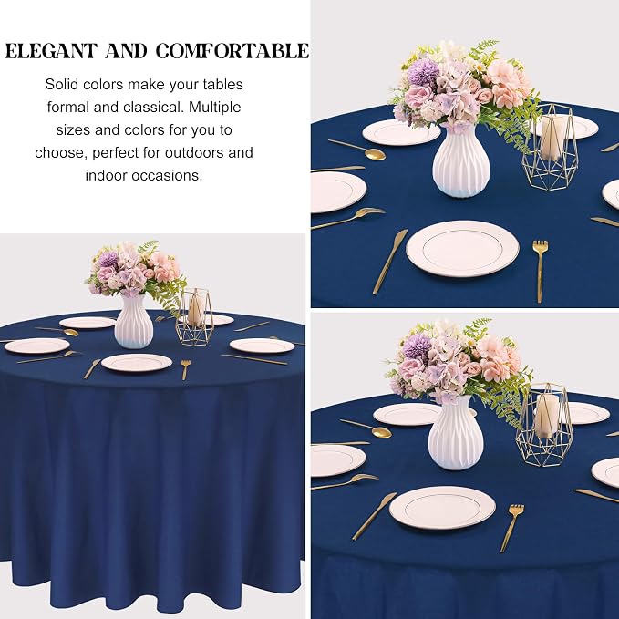 4 Pack Round Tablecloth 90 Inch Polyester Navy Blue Washable Fabric Table Covers for Wedding Dining Table Buffet Parties Banquet Decoration（Navy Blue）