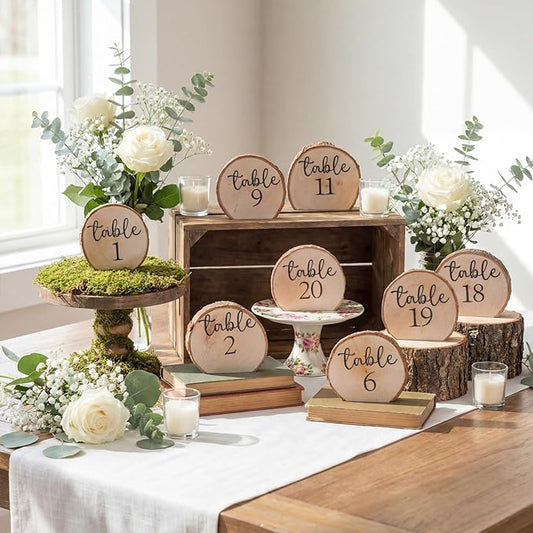 Novabright 20 Pcs Numbers Rustic Wood Table Numbers Set Wedding Table Number for Wedding Centerpieces Banquet Seating Rustic Party Anniversary Event Decoration