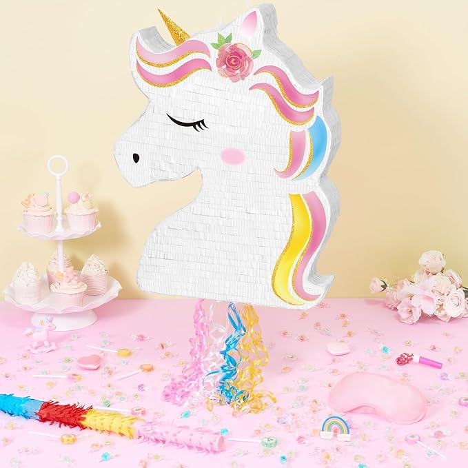 WERNNSAI Ultra Large Unicorn Piñata - Unicorn Party Supplies Piñata Bundle with Blindfold and Bat for Girls Kids Rainbow Unicorn Theme Birthday Party Game Decorations (20.4" x 15.6" x 2.9")