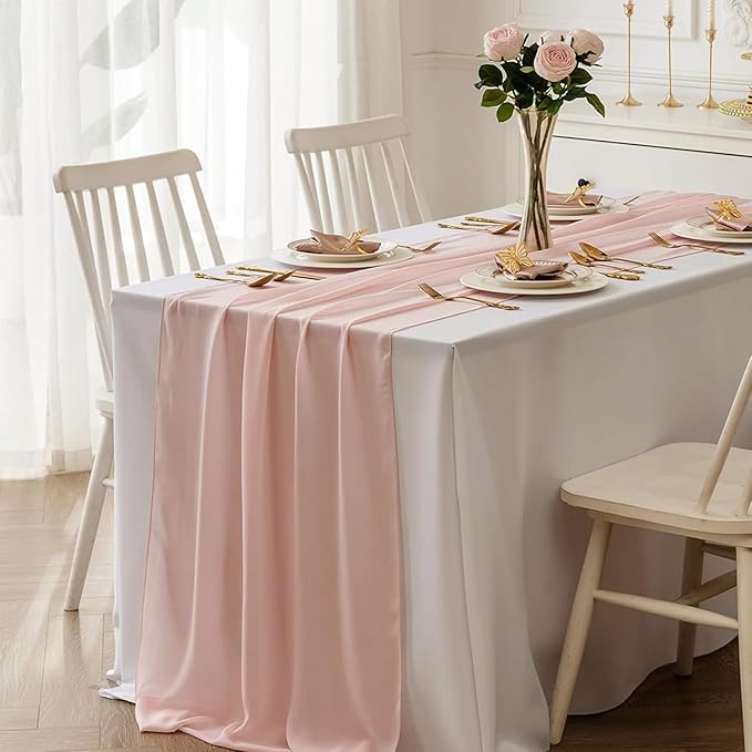 Dusty Pink Shimmery Chiffon Table Runner 35x120 Inches for Baby Shower Bridal Shower Wedding Table Decor