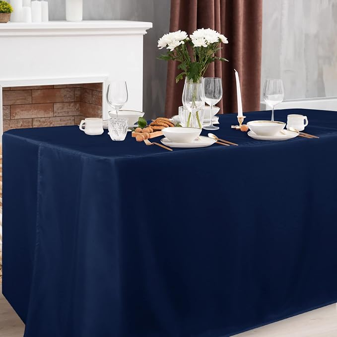 Obstal 2 Pack Table Clothes for 6 Foot Rectangle Tables - Water Resistant Washable Fabric Polyester Rectangle Table Cover Protector for Wedding, Banquet and Trade Shows, 72L x 30W x 30H Inches, Navy