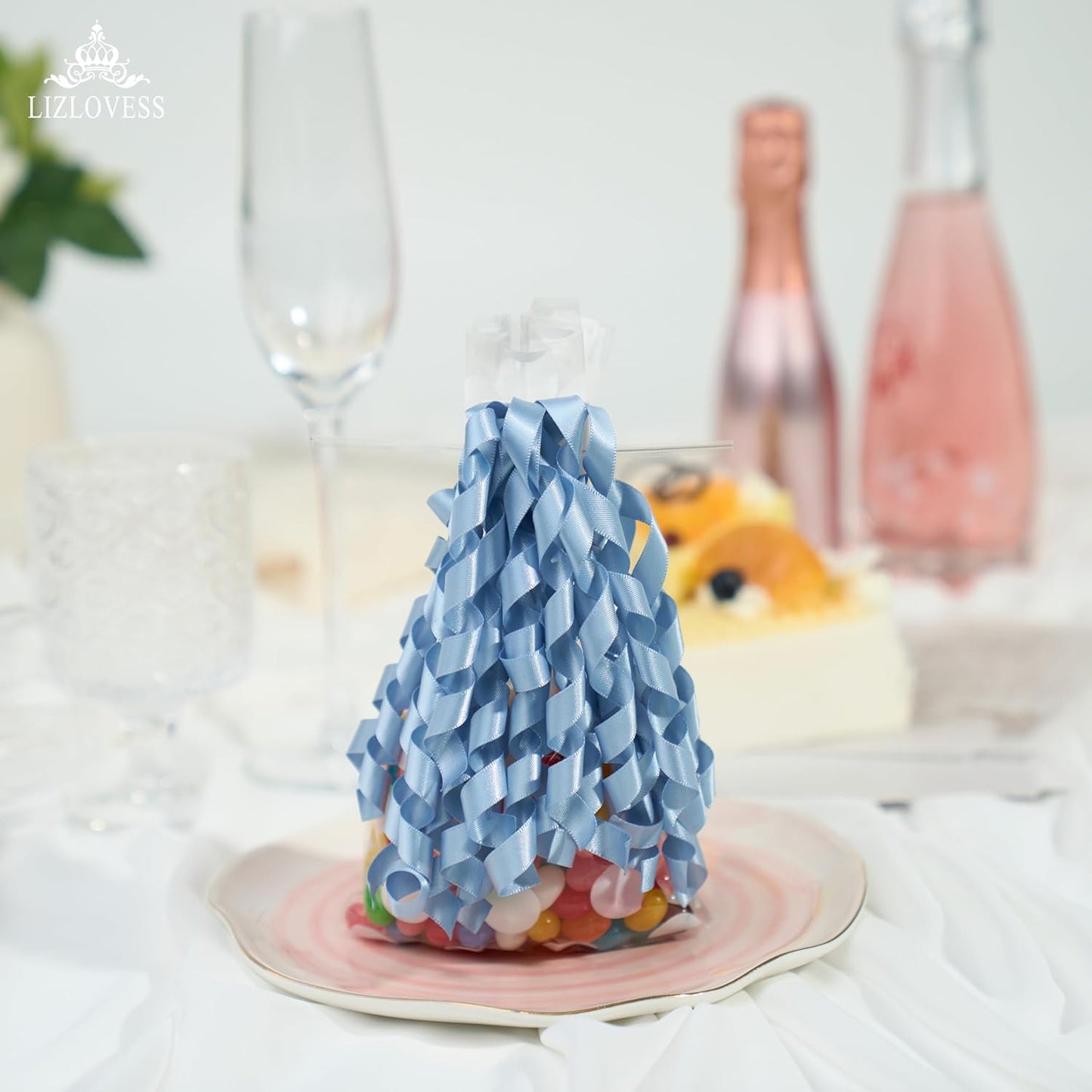 6 Inch Dusty Blue Curly Bows for Gift Wrapping Set of 6, Self Adhesive Bows French Blue Gift Bows for Presents, Satin Ribbon Bows for Birthday, Wedding, Christmas, Bridal Shower