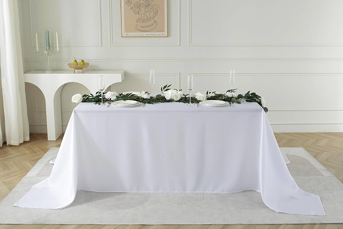 5 Pack Rectangle Tablecloth, 90 x 132 Inch White Tablecloth, 8ft Rectangle Table Cloth, Polyester Fabric Washable Tablecloth for Home, Party, Wedding or Restaurant Use.