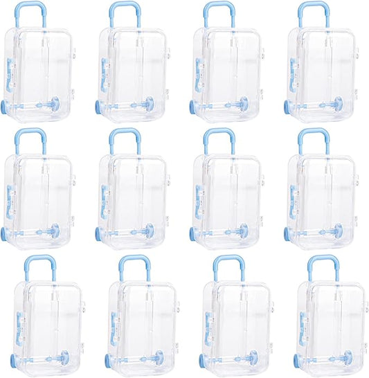 AUEAR, 12 Pack Mini Suitcase Boxes Plastic Candy Small Reception Gift Travel Case for Wedding Party Decoration (Clear Blue)