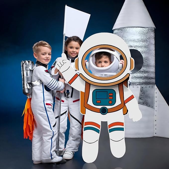 2 Pcs 3.94 ft Space Photo Booth Prop Rocket Astronaut Life Size Cardboard Cutout Stand up Backdrop Rocket Cardboard for Space Birthday Party Decoration Science Event Display