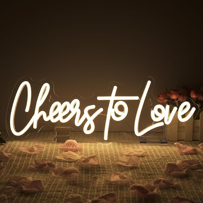 Lucunstar Cheers to Love Neon Sign Wedding Neon Sign Led Lights for Room Warm White Wall Decor Light Sign for Wedding USB Powered Sign Decor 16.5"X5.9"