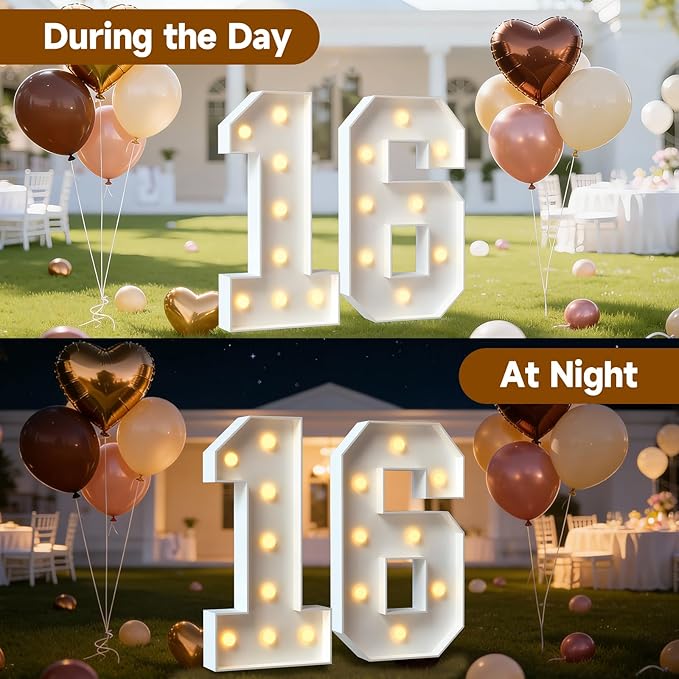 3FT Marquee Numbers 16, Large Light Up Numbers for Sweet 16th Birthday Decorations Big DIY Mosaic Number 16 Birthday Party Backdrop for Anniversary Decor Pre-Cut Foam Board Kit