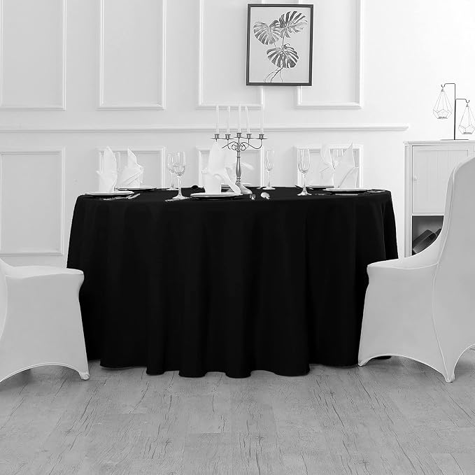 Fokitut 12 Pack Waterproof Round Tablecloth, 90 Inch, Stain Resistant and Wrinkle Polyester Table Cloth, Fabric Table Cover for Kitchen Dining, Wedding, Party, Holiday Dinner-Black
