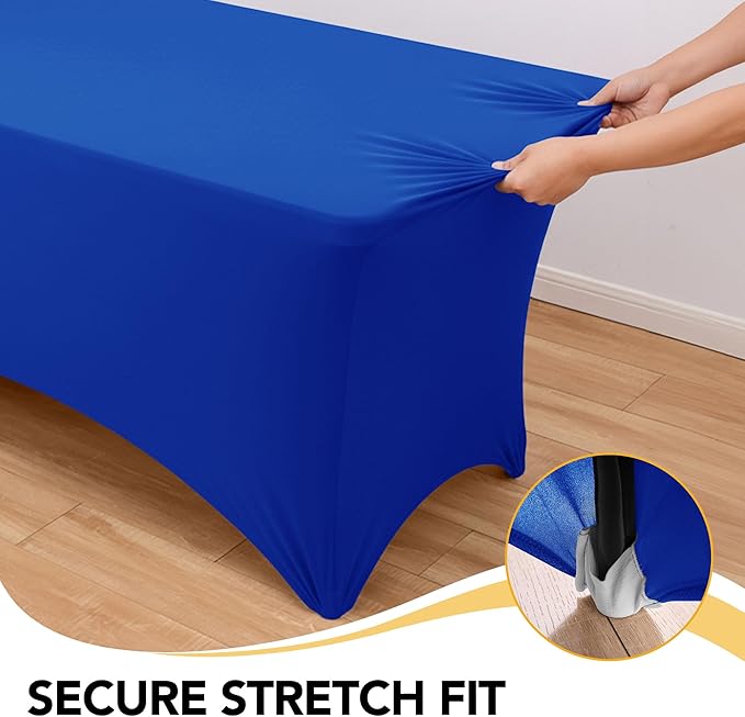 6-Pack Premium Royal Blue Spandex Tablecloths for 4ft Rectangle Tables, Stain & Wrinkle-Resistant, Washable Stretch Polyester Fitted Table Cover for Weddings, Banquets, Trade Shows Events