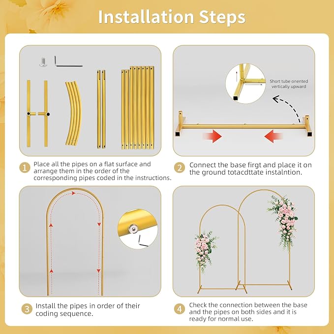 6.6FT Arch Backdrop Stand, Gold Metal Balloon Arch Stand for Wedding, Backdrop Arch Stand for Birthday Party, Baby Shower, Graduation, Anniversary Decoration