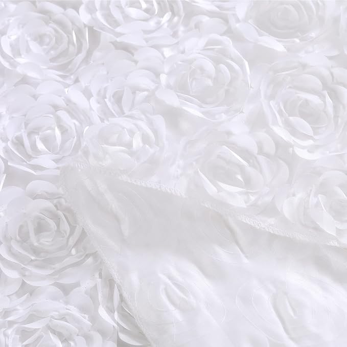 Fanqisi White Table Cloths Rosette Satin Table Cover 90x156 Inches for Baby Shower Wedding Boys Birthday Party Rectangle Table Decoration