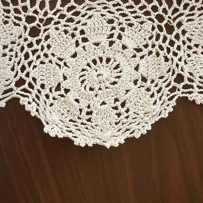 USTIDE Handmade Crochet Lace Tablecloth Cotton Crochet. Ecru 63"X 43" Rectangle Crocheted Table Covers for Tea Table Dressers