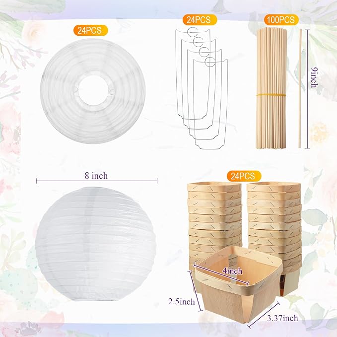 Namalu 24 Set Hot Air Balloon Table Centerpieces Baby Shower Party Decoration Paper Lanterns with Wooden Basket Sticks for Summer Birthday School DIY Craft(White)