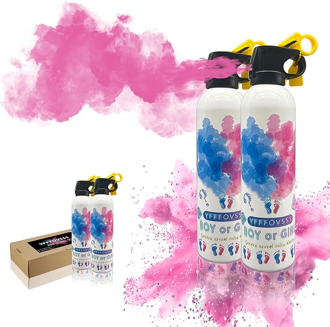Gender Reveal Fire Extinguisher-2 Packs Pink Gender Reveal Smoke Spray Set for Baby Girl-Biodegradable Party Supplies Ideas & Decorations for Baby Shower (Pink Large)