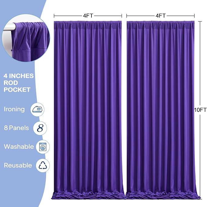 8 Panles Purple Backdrop Curtains - Wrinkle Free Fabric Backdrop Curtain for Photoshoot, 10FT Wedding Party Photo Backdrop Drapes for Birthday Baby Shower Photography Stage Background Decorations