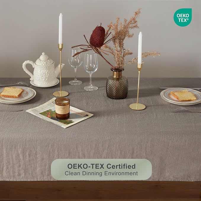 TOSMO 100% French Linen Tablecloth, Washable Farmhouse Rectangle Table Cloth for Kitchen, Dining, Party, Cocktail, Indoor and Outdoor Daily Use(60''x144'',Taupe)