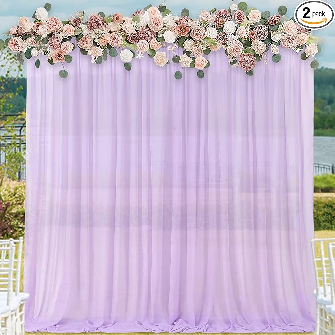 Sheer Backdrop Curtains Purple Chiffon Backdrop 5ft x 10ft 2 Pieces Butterfly Party Backdrop