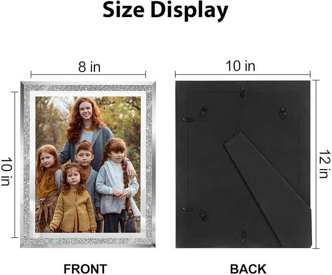 HIKWADERY 8x10 Picture Frames Silver - Set of 4, Sparkle Real Glass 8 by 10 Photo Frame Mirrored Edge Great Gift, for Tabletop Display, Wedding Birthday Mothers Day Gifts (8 x 10, Glitter Silver)