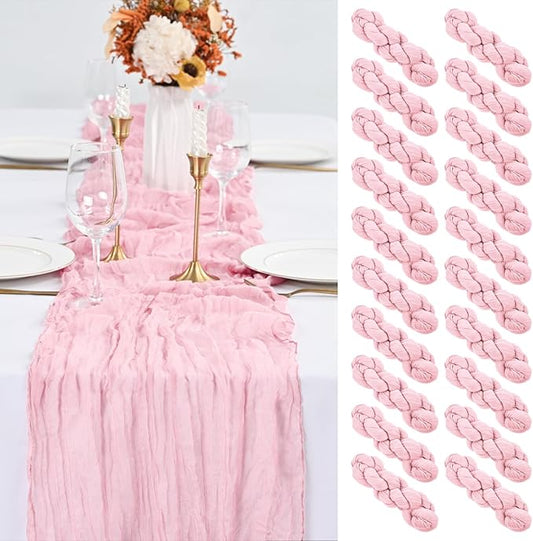20 Pack Pink Table Runner 10Ft Cheesecloth Table Runner Boho Gauze Table Runners Romantic Long Sheer Fabric Cheese Cloth Table Runners for Wedding Party Bridal Shower