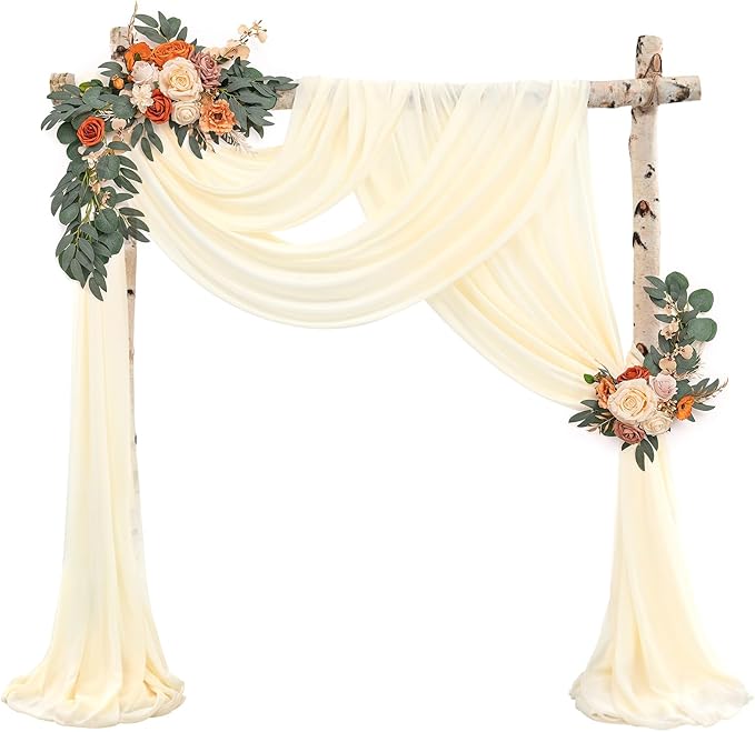 Wedding Arch Draping Fabric,1 Panel 28" x20ft Beige Wedding Arch Drapes for Ceremony Chiffon Fabric Drapes Arbor Drapery Wedding Arch Decorations for Reception Sheer Backdrop Curtains for Party Swag