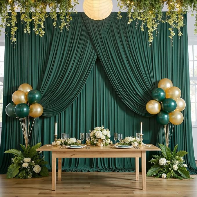 10ftx10ft Hunter Green Backdrop Curtains for Parties, Wrinkle Free 2 Panels Silky Polyester Photo Backdrop Drapes Back Drop Cloth Drapery for Wedding Birthday Photography Background