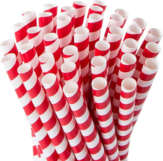 Webake Smoothie Straws Biodegradable 0.4 Inch Wide Paper Straws, Bulk 100 Pack Red Striped Jumbo Drinking Straws, Great Eco Straws for Smoothies, Bubble Tea, Shake