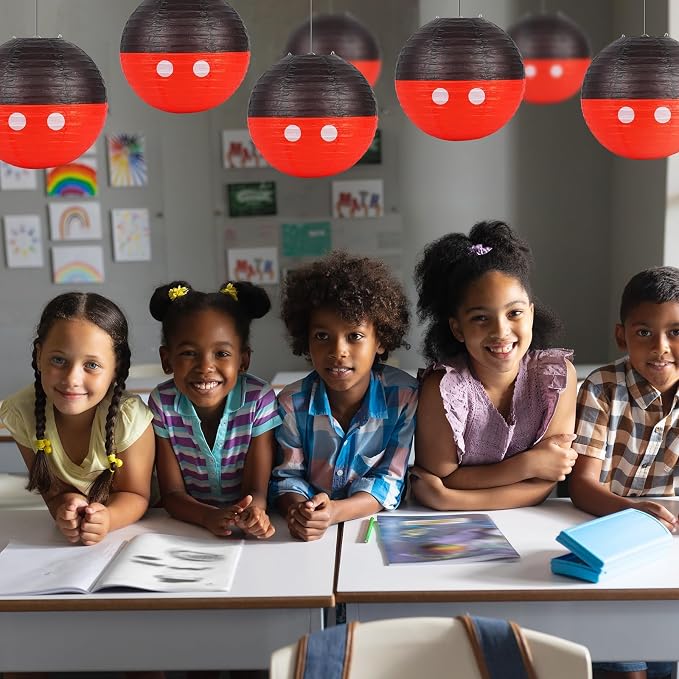 6PCS Mouse Themed Party Decorations 11 3/4” Paper Lanterns Hanging Design - Ideal for Back to School Classroom Decor, Kids’ Birthday & Cartoon Themed Party Supplies