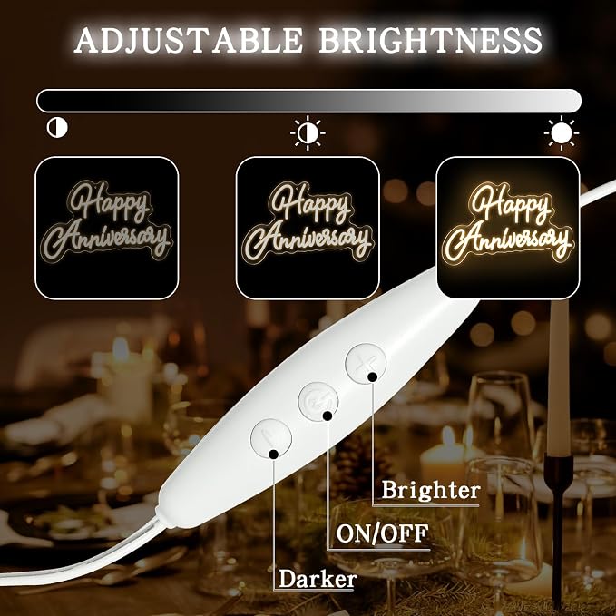 Happy Anniversary Neon Sign,Wedding Birthday Party Bar Decoration Neon Light for Anniversary, Dimmable LED Sign for Pub Christmas,Restaurant,Bedroom Wall Decor