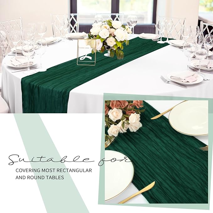 24 Pack Cheesecloth Table Runner 20 x 120 inch Cheese Cloth Table Runner Bulk,Romantic Boho Sheer Gauze Fabric Table Runners for Wedding Reception,Party,Bridal Shower Table Decor(Emerald Green)