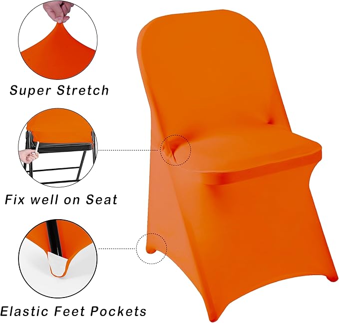12 PCS Waterproof Stretch Spandex Folding Chair Covers, Dining Room Chair Slipcovers Protector for Wedding, Banquet, Party, Holidays, Celebration and Decoration（Orange）