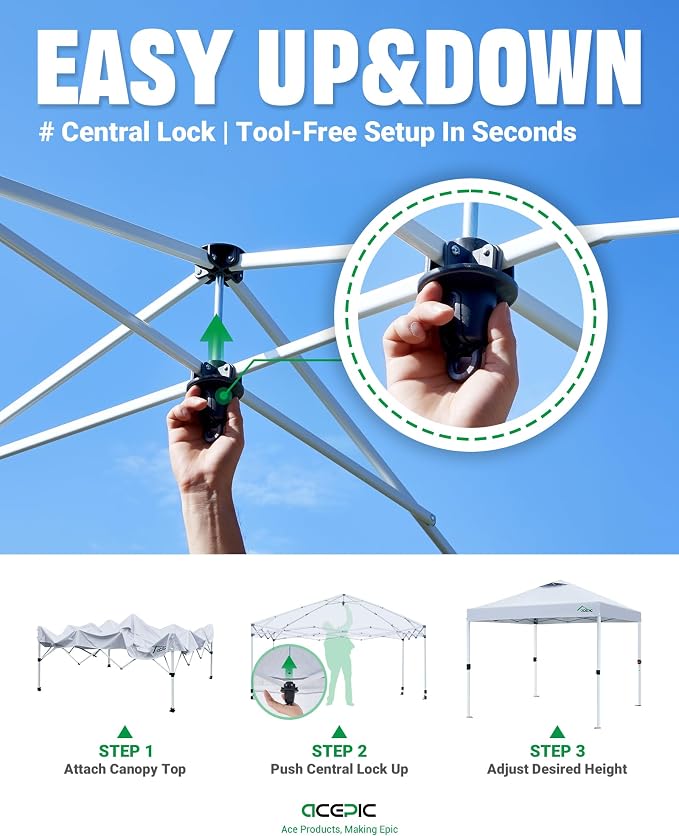 Acepic 10x10 Pop Up Canopy Tent,300D Silver-Coating Top,Pop Up Canopy Tent Instant Portable Shelter with 1-Button Push and Wheel Carry Bag, 8 Stakes and 4 Canopy Weights (Radiant Green, 10x10)